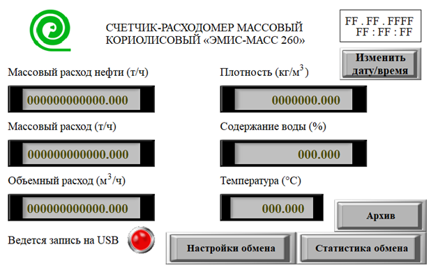 Основной экран панели оператора
